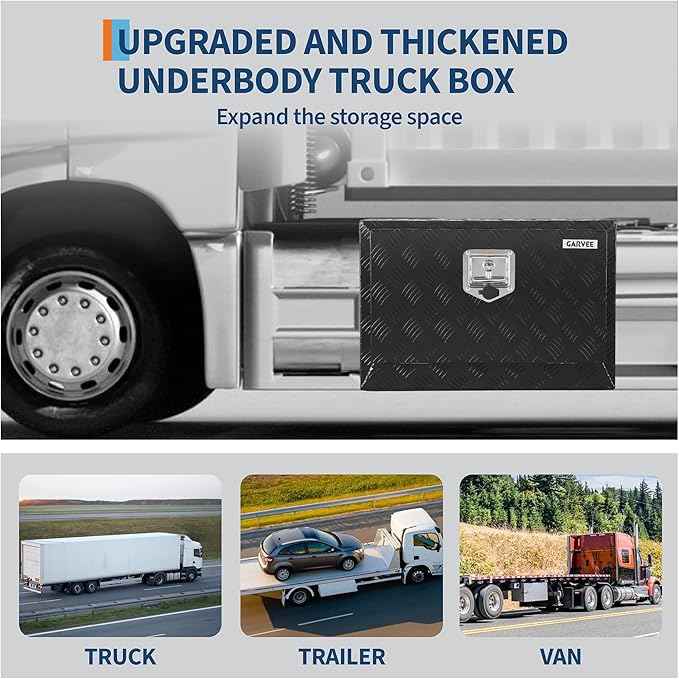 Garvee 36"x14"x16" Underbody Truck Tool Box - Heavy Duty Aluminum Diamond Plate Lockable Storage Box with T-Handle Latch & Keys, Waterproof Pickup Trailer Van Under-Vehicle Cargo Box, Black