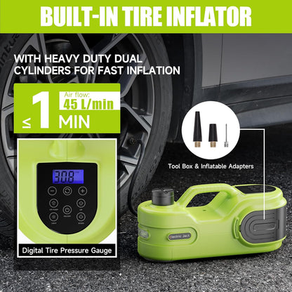 Electric Car Jack Kit 5T 12V Hydraulic Tire Jack with Double Cylinder Air Pump & LCD Touch Screen & Impact Wrench Portable Car Lift for Tire Changes and Roadside Emergencies