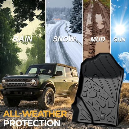Floor Mats for Ford Bronco 2021-2026, All Weather Floor Mats Trunk Cargo Liner with Backrest Protectors and Door Sill Guards Accessories, Full Coverage Set (Fit 4 Door Models)