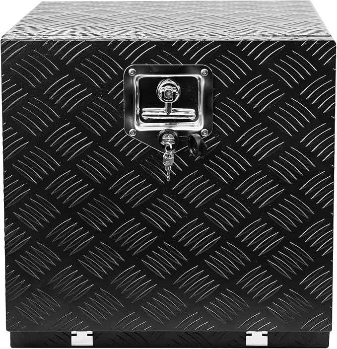 Aluminum Diamond Plate Tool Underbody Box, Waterproof Square Truck Storage Organizer Chest for Pick Up Truck Bed, RV Trailer with T-Handle Lock and Keys (18 inch)