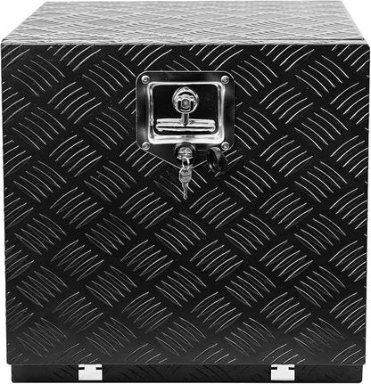 Aluminum Diamond Plate Tool Underbody Box, Waterproof Square Truck Storage Organizer Chest for Pick Up Truck Bed, RV Trailer with T-Handle Lock and Keys (18 inch)