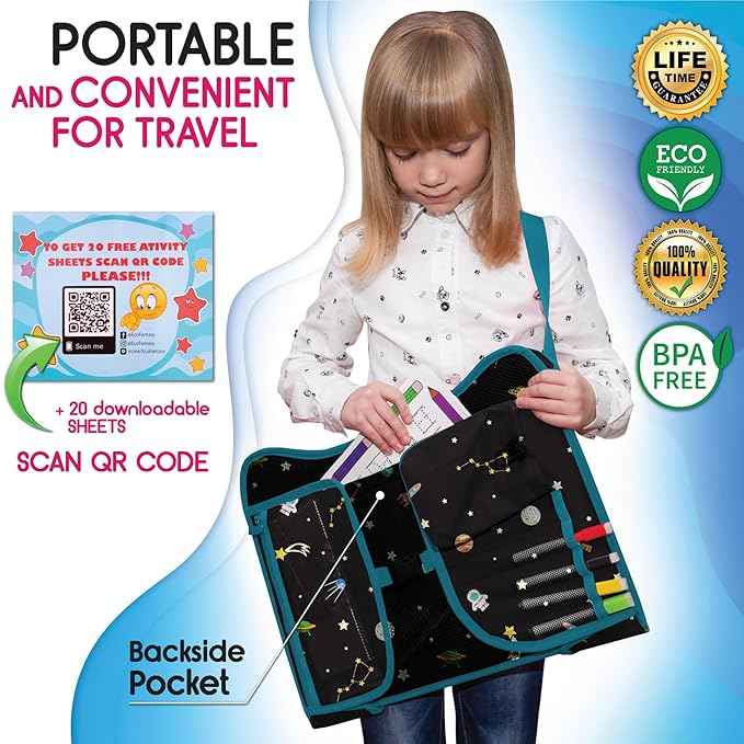 Car Seat Tray for Toddler - Waterproof Carseat Table Top - Kids Travel Tray - Travel and Road Trip Essentials Kids - Lap Desk with Storage -Baby Airplane Travel Accessories (Black)
