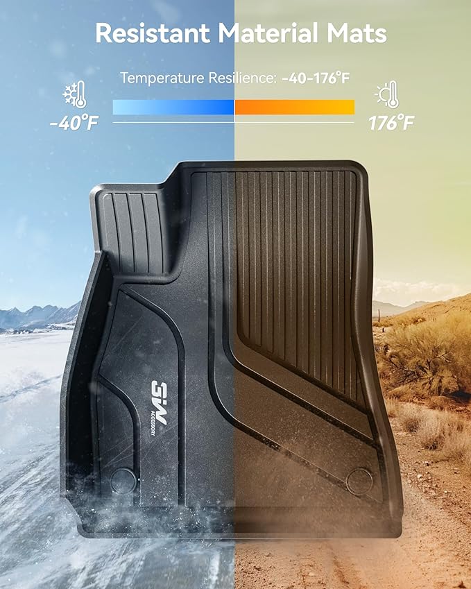 3W Tesla Model 3 Floor Mats and Trunk Mat, All-Weather TPE Floor Liner Compatible for Tesla Model 3 2021-2023, Full Set Black Floor Mats and Cargo Liner Mat Custom Fit