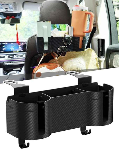 Car Headrest Backseat Cup Holder 3.7" with Organizer, High Capacity 4 in 1 Seat Back Organizer with Headrest Hooks, Multifunctional Storage for Car Travel Accessories Compatible with Most Vehicles