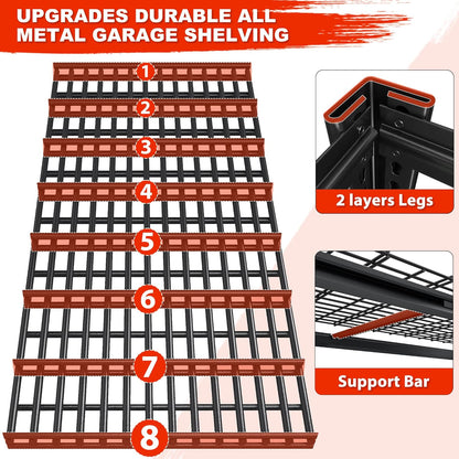 REIBII 78" H Garage Shelving Heavy Duty Load 3000LBS, Adjustable Storage Shelves, 5 Tier Metal Shelving Unit for Storage Racks Industrial Shelf, 55.2" W x 26" D x 78" H, Black