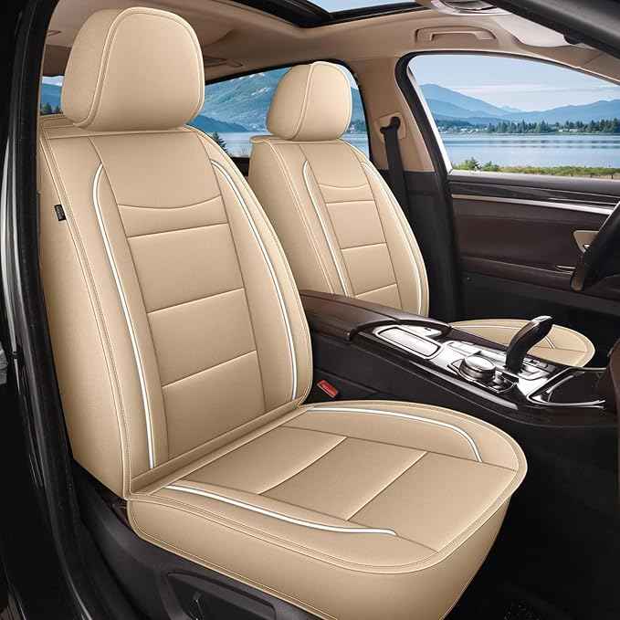 YORKNEIC Front Set Seat Covers Fit for Ford Explorer 2004-2025 2026: Faux Leather Car Seat Covers - Waterproof Car Seat Protector(Beige)