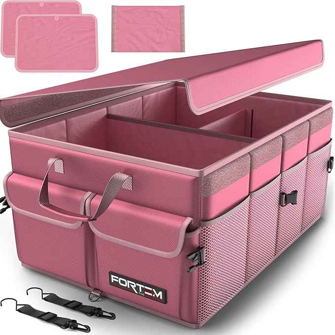 FORTEM Trunk Organizer For SUV Car Trunk Organizer, Foldable Storage, Car Accessories for Women Men, Collapsible Bag, Perfect Christmas Gifts, 600D Oxford, Non Slip Bottom, Straps, Soft Cover (50L)