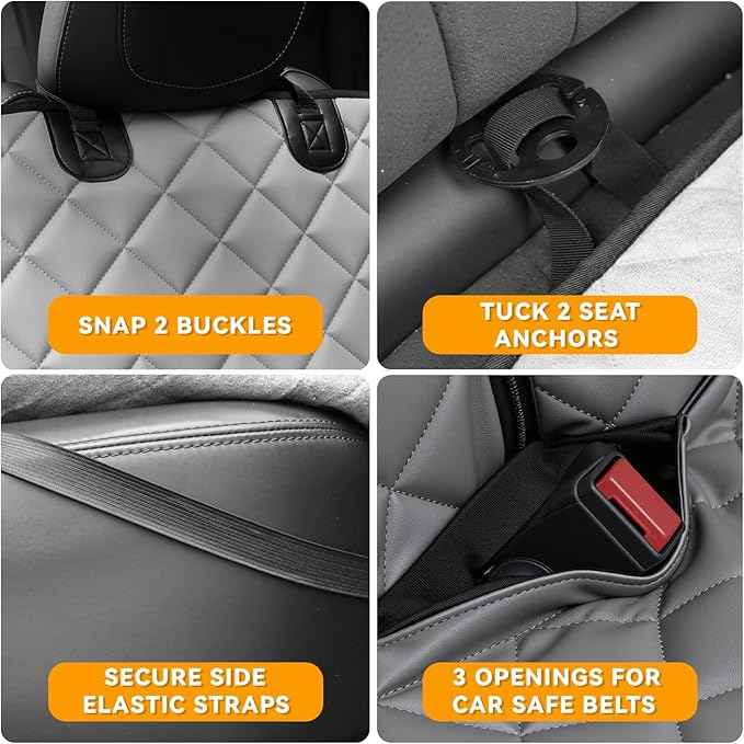 Dog Truck Seat Cover for Back Seat,Waterproof Back Seat Cover for Truck,Heavy-Duty Scratchproof Pu Leather Bench Seat Covers for Trucks Ford F-Series/Chevrolet Silverado/Ram/Jeeps (Grey, X-Large)