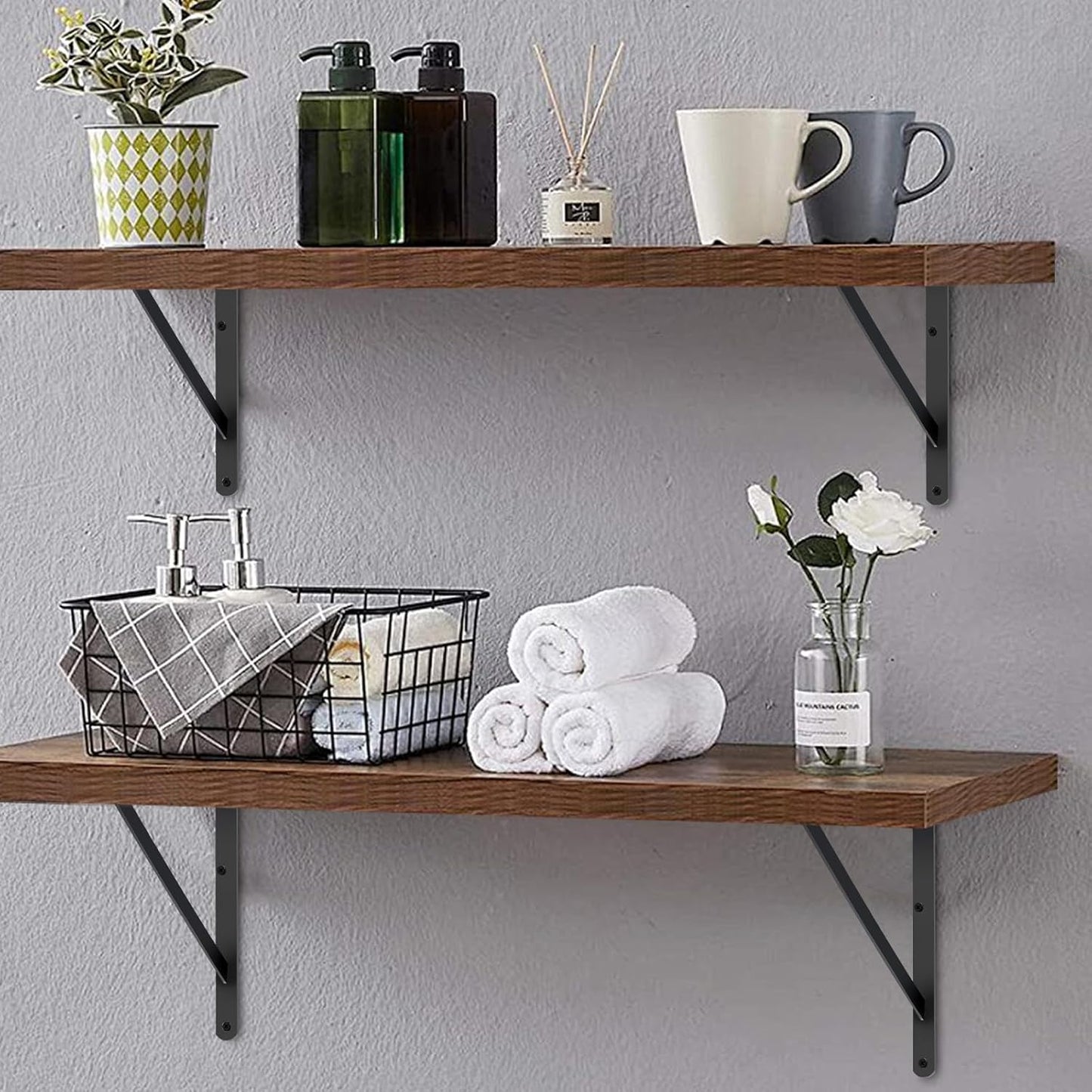12 Pack L22 x H 12" Black Heavy Duty Shelf Brackets with Screws Metal Shelf Brackets Shelf Support Angle Brackets for Shelves L Brackets Heavy Duty Floating Shelf