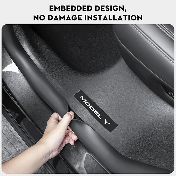 8PCS Door Sill Protector for Tesla Model Y Juniper Door Sill Guards Anti-Kick Full Protect Door Entry Cover for 2025-2026 New Model Y Accessories(Black Leather Grain)