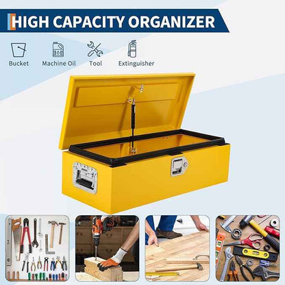 Garvee Black Steel Truck Bed Tool Box, Diamond Plate Tool Box with Side Handle and Lock Keys, Storage Toolbox Chest Box Organizer for Pickup, Truck Bed, RV, Trailer