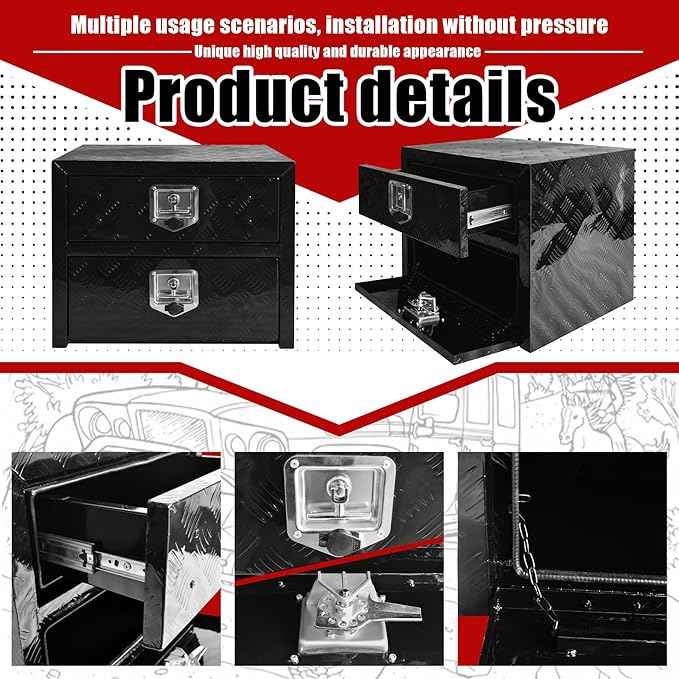 Underbody Truck Tool Box 24"x 18"x 20" Heavy Duty Double-Layer Aluminum Truck Bed Toolbox with Drawer and Lower Door Tools Storage Organizer with Lock and Keys Suitable for Truck Bed Pickup RV Trailer