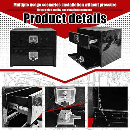 Underbody Truck Tool Box 24"x 18"x 20" Heavy Duty Double-Layer Aluminum Truck Bed Toolbox with Drawer and Lower Door Tools Storage Organizer with Lock and Keys Suitable for Truck Bed Pickup RV Trailer