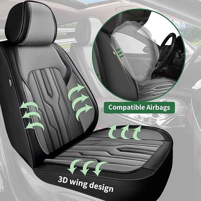 YORKENIC Fit for GMC Yukon Seat Covers Front Set 2007-2023 2024 2025 2026: Breathable Leather Car Seat Covers Compatible Airbag (2 Front Set, Black & Grey)