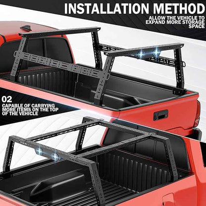 Adjustable 16-24.8" High Truck Bed Racks with 2 Led Light Compatible for Tacoma/Silverado/Sierra/Ram/Tundra/Titan/Frontier/Canyon/Gladiator JT/Ford F-Series, Ladder Cargo Rack