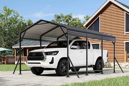 EROMMY 10' x 15' Heavy Duty Metal Carport with Galvanized Steel Roof & Base for All-Weather Protection, Outdoor Carport Garage, Versatile for Car, Boat, Tractor, and Party Use, Dark Gray