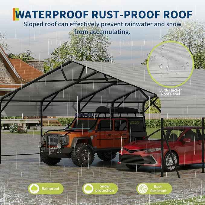 20x20x9FT Metal Carport, Oversized Metal Garage with Steel Frame for All Weather, Heavy Duty Carports, for Car, Boats and Tractor