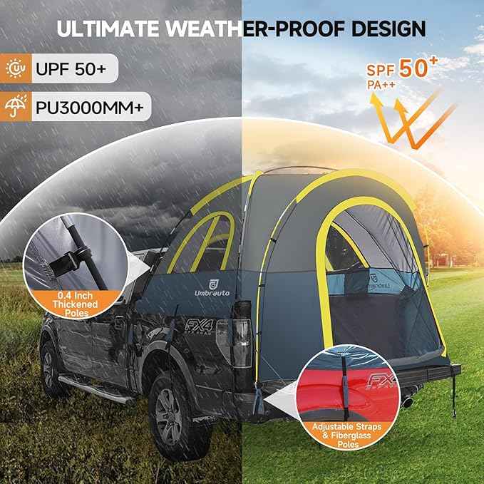 Truck Bed Tent 5.5-6ft: Easy Set Up Umburato Pickup Truck Tents for Camping, Waterproof PU3000mm Canopy for Truck Camper, Portable, Spacious for 2 Person Blue