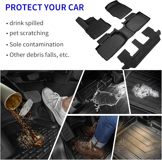 Rongtaod Floor Mats Compatible with 2020-2025 2026 Ford Explorer 7 Seats Cargo Mat Cargo Liner Trunk Liner Back Seat Cover Protector 2024 Explorer Accessories (Trunk Mat with Backrest Mat+Floor Mats)