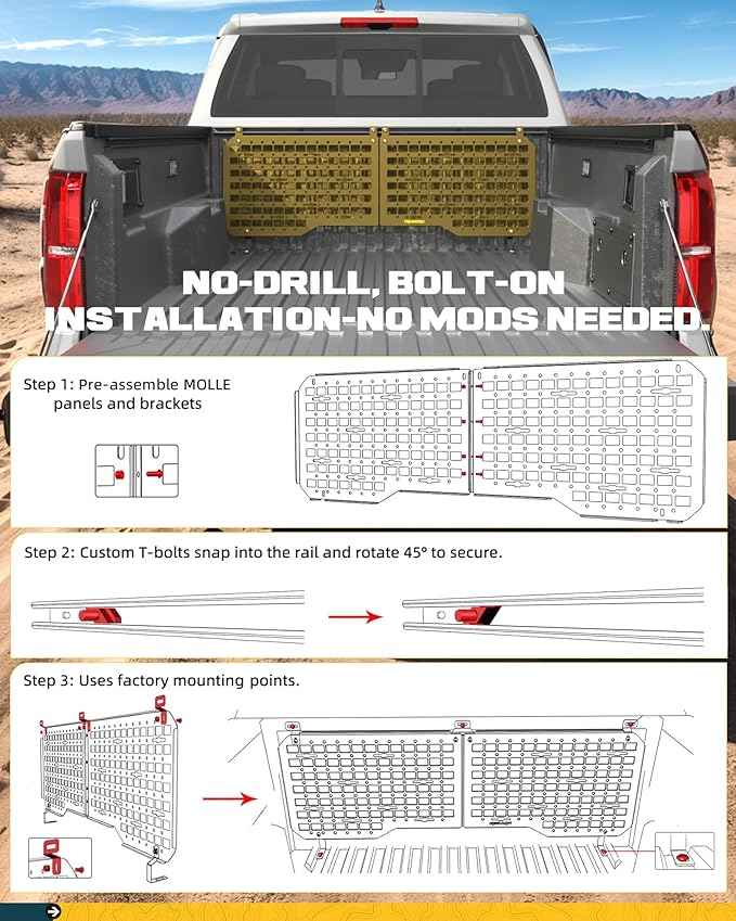 Front Bed MOLLE Panel Fit for 2024 2025 2026 Toyota Tacoma, Heavy-Duty Aluminum Truck Storage Organizer System for Camping, No-Drill Installation
