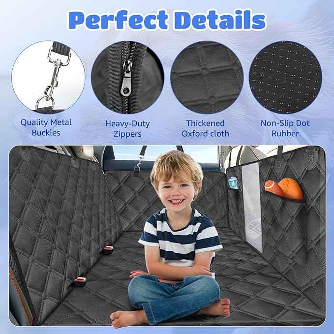 Nobleza Dog Car Seat Cover for Large Dogs, Hard Bottom Waterproof Backseat Extender with Mesh Window & Pocket, 400lbs Heavy Duty Anti-Scratch Non-Slip Pet Hammock for SUV Truck Cars