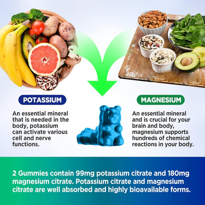 Potassium Magnesium Gummies, High Absorption Potassium Citrate 99mg Magnesium Citrate 180mg, Chewable Gummy Supplements for Leg Cramps & Muscle, 120 Count