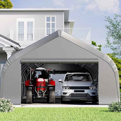 EROMMY 20x40 FT Heavy Duty Durable Carport, Silver Gray, Galvanized Steel Frame Garage Shelter and Outdoor Storage, Waterproof 3-Layer PE Cover, Fits 4 Cars, Boat, Farm Equipment