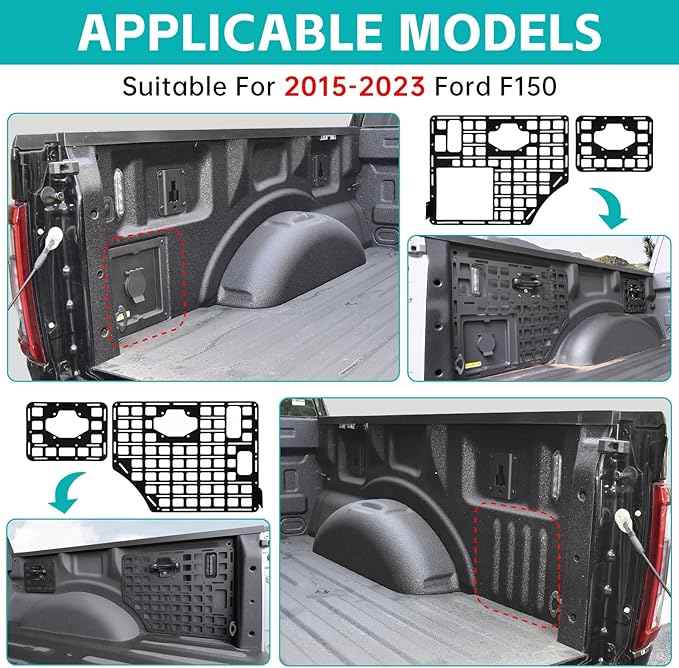 Side Truck Bed Molle Panel Rack System Compatible with 2015-2023 Ford F150 Accessories 5.5FT Cargo Storage Organizer Tools Rack Fit for 2015-2023 F-150 Accessories