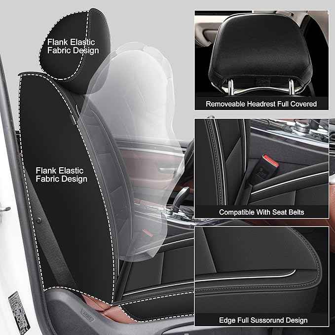 YORKNEIC Front Set Seat Covers Fit for Ford Flex 2011-2019: Faux Leather Car Seat Covers - Waterproof Car Seat Protector(Black)