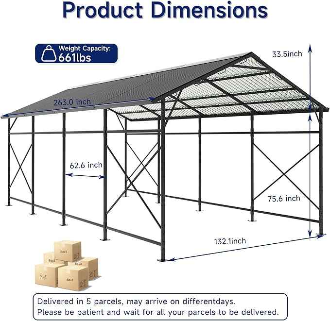 22x11 FT Heavy Duty Metal Carport with Oxford Cloth Enclosure,Reinforced Frame&Steel Roof for All-Weather Use,for Pickup Trucks,Outdoor Storage Canopy(Black)