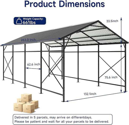 22x11 FT Heavy Duty Metal Carport with Oxford Cloth Enclosure,Reinforced Frame&Steel Roof for All-Weather Use,for Pickup Trucks,Outdoor Storage Canopy(Black)