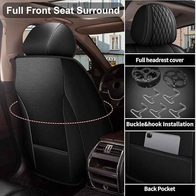 Car Seat Covers for 2 Front Seat Fit for Chevy Equinox 2011-2024 2025 2026: Auto Interior Accessories, Waterproof Faux Leather Vehical Car Seat Cushions Cover Black 2 PCS Front Only