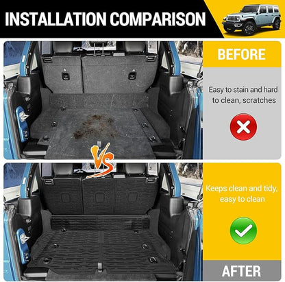 Cargo Mats with Net for 2021-2025 Jeep Wrangler JL Unlimited 4XE Accessories All Weather Protection Rear Seat Back Cover Trunk Liner Cargo Net for 21-25 JL JLU 4XE 4 Door(Not for 4X4)