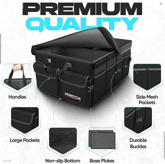 FORTEM Trunk Organizer For SUV Car Trunk Organizer, Foldable Storage, Car Accessories for Women Men, Collapsible Bag, Perfect Christmas Gifts, 600D Oxford, Non Slip Bottom, Straps, Soft Cover (50L)