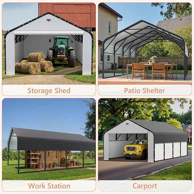 Carports 12x20 Heavy Duty Metal for Snow, Fully Enclosed Carport with Removable Sidewalls and Drive Through Doors