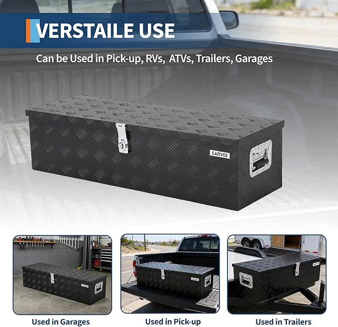 Garvee 39 Inch Aluminum Truck Bed Tool Box - Heavy Duty Diamond Plate Tool Chest with Lock and Keys | Storage Organizer for Pickup Trucks, RV, Trailers | Side Handles, 39 x 13 x 10 Inches, Black