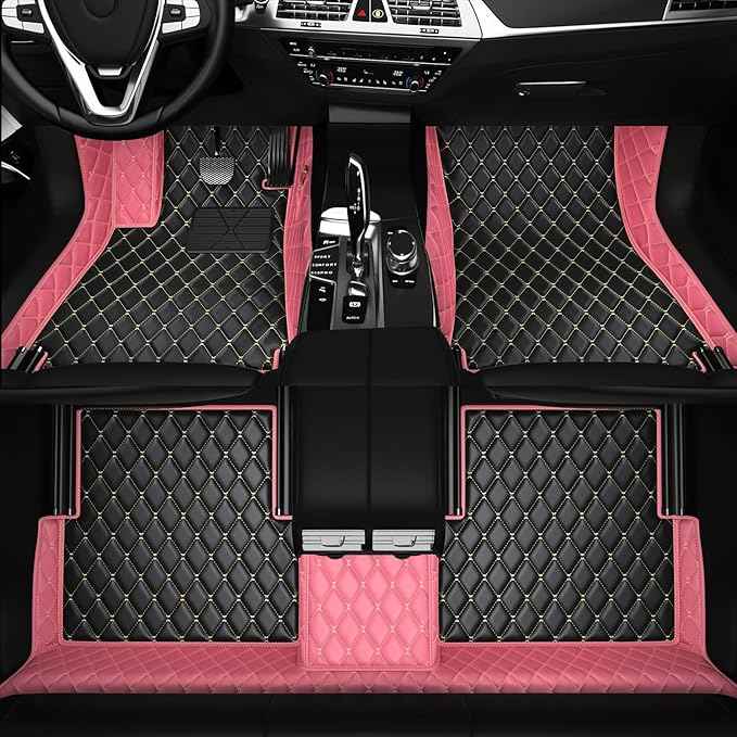 Customized Personalized car Floor MATS Luxury Full-Body car Floor mats are Suitable for 99% of Vehicle Models (Pickup Trucks/SUVs/sedans) and Offer Personalized Text Customization (Pink-Black)