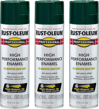 Rust-Oleum 7538838-3PK Professional High Performance Enamel Spray Paint, 15 Oz, Gloss Hunter Green, 3 Pack
