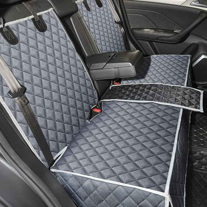 Grey Dog Car Seat Cover for Back Seat,Non-Stick Fur,Pet-Friendly and Waterproof - Universal Fit Interior Protector for Auto, Van, SUV - Ideal for Kids and Pets