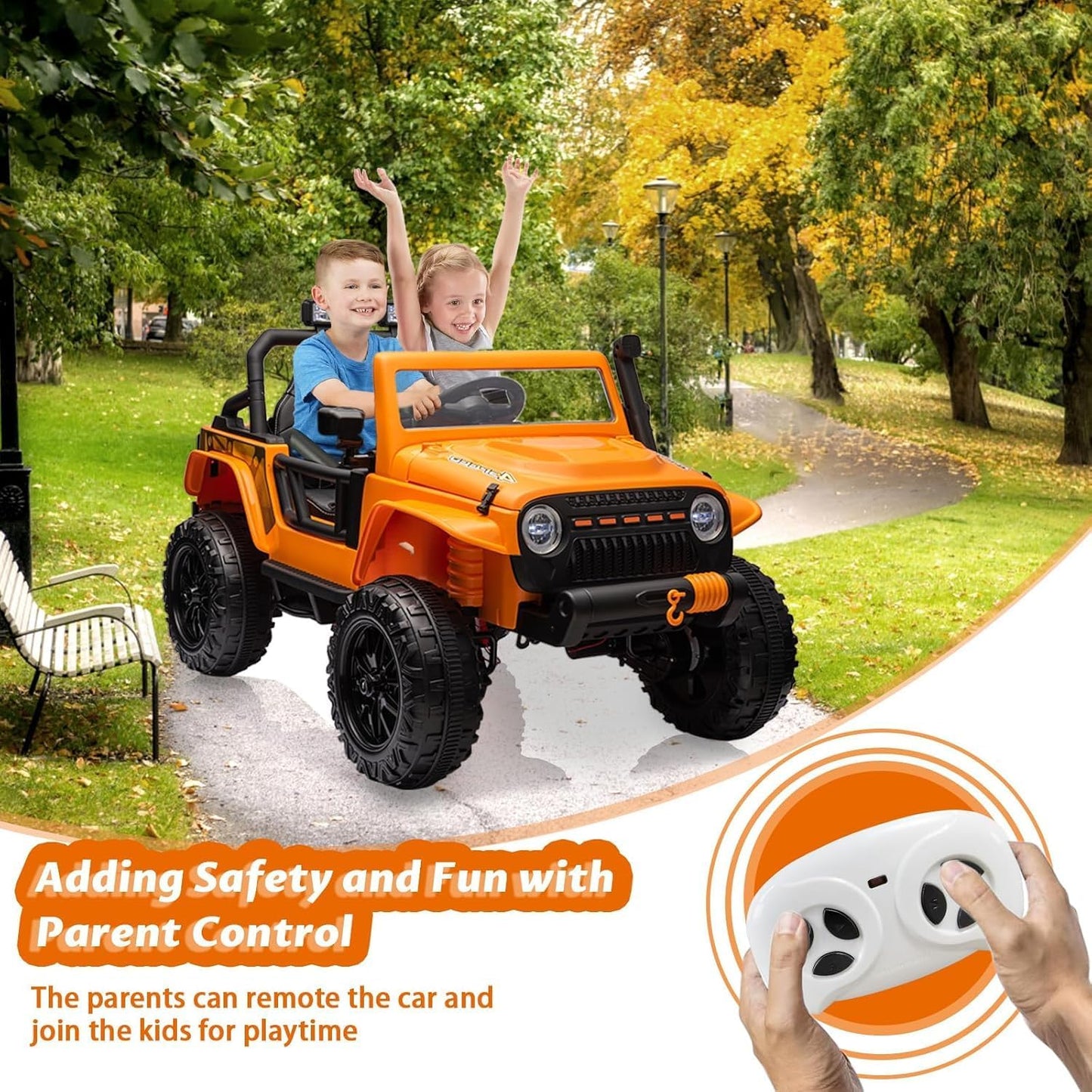 24V Ride on Toys for Big Kids, 2 Seater Electric Truck with Remote Control, 4.3 MPH Max Speed, Bluetooth, 4WDS, Led Headlight & Music Player - AutoBay