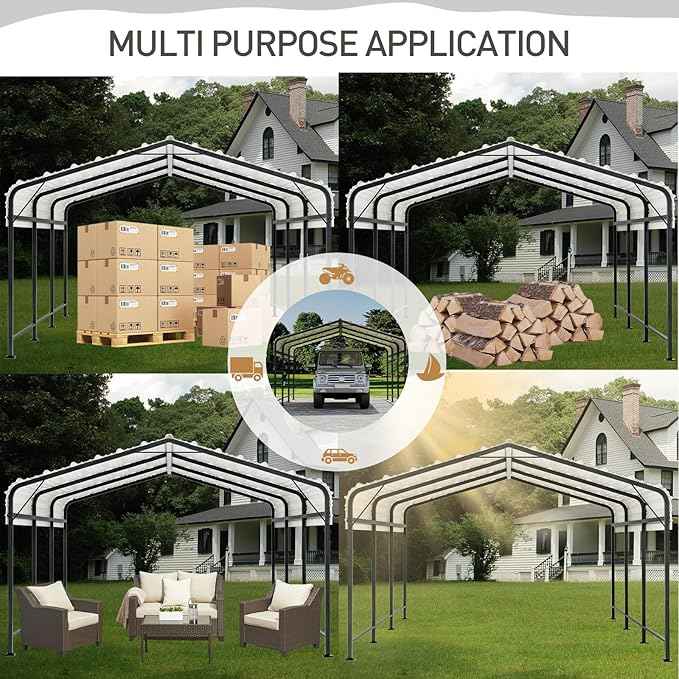 COSIEST 10'x20' Carport with Galvanized Steel Roof, Heavy Duty Metal Carport Canopy, Outdoor Garage Car Shelter Shade for Car, Boats and Truck