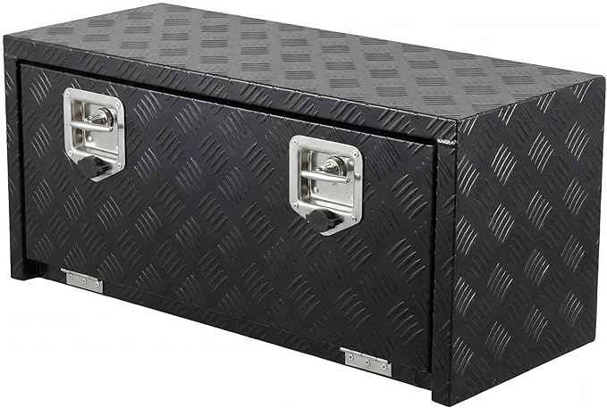 Heavy Duty Aluminum Truck Bed Tool Box,Diamond Plate Waterproof Underbody Toolbox with Sliding Shelf, Lock & Keys, Side Handle, Storage Organizer Chest for Pickup Truck, RV Trailer, Cargo Vehicles