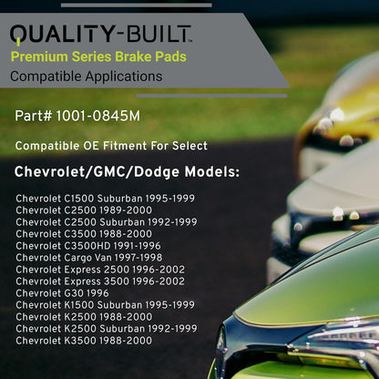 Premium Semi-Metallic Front Brake Pads (1001-0845M) Compatible with 1988-2002 Chevrolet/Dodge/GMC (C1500/C2500/C3500/C3500HD/Cargo Van/Express 2500/Express 3500/G30/G3500/K1500/K2500)