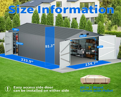 20 x 13 FT Outdoor Storage Shed, Large Metal Garden Tool Shed with 2 Lockable Doors, Outdoor Storage Building with 4 Air Vents, Garage House Waterproof for Car, Truck, Bike, Tool, Black