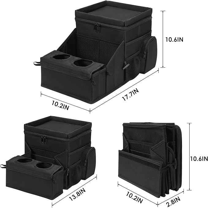 Backseat Organizer for Kids and Passenger Seat Organizer for Adults - Car Seat Cooler and Warmer with Cup Holders and Convertible Tray Lid(Black)
