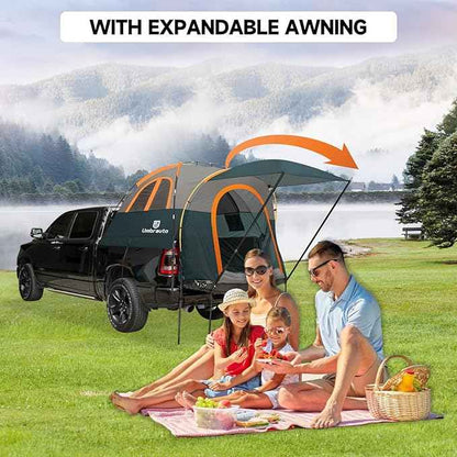 Truck Bed Tent with Awning: 5.0' ~ 5.2' PU3000mm Waterproof Tailgate Pickup Truck Tents, Easy Set-up for 2 Person, Fits Full Size Short Bed, Chevy, Dodge, Ford, GMC