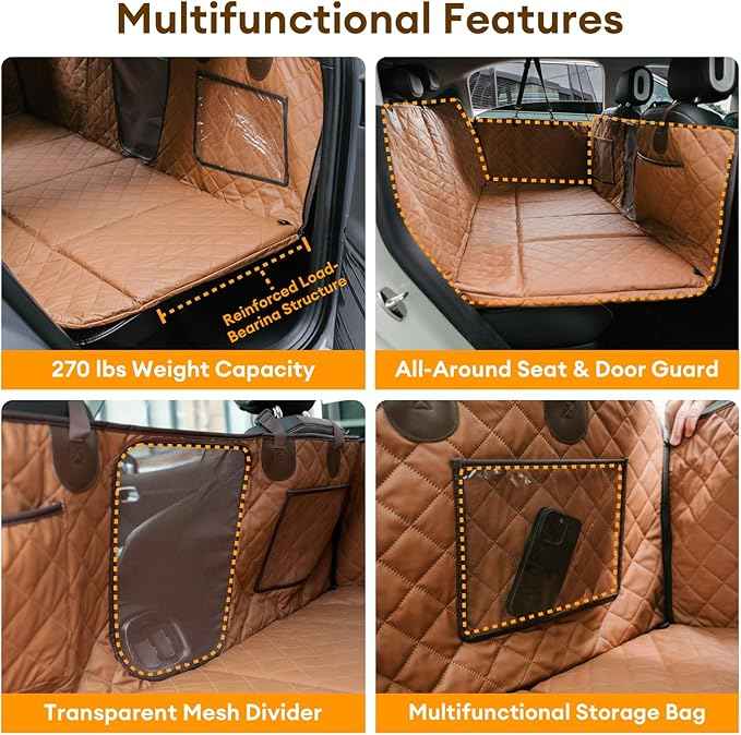 FUNNY FUZZY Dog Car Seat Cover, Back Seat Extender for Dogs - 420Lb Hard Bottom Waterproof Pet Car Seat Cover, 600D Heavy Duty Pet Hammock with Non-Slip Bottom for Cars, SUV, Trucks