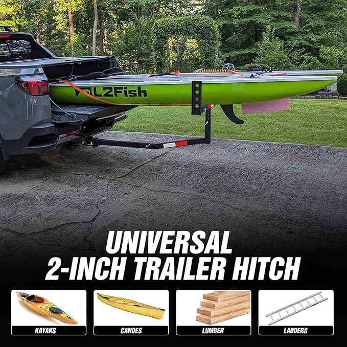 Truck Bed Extender Hitch Mount, 2 in 1 Design Foldable Kayak Hitch Extender, 800 lbs Load Capacity Tailgate Hitch Extendsion for Pickup Trucks & SUVs for Kayak Ladder, Canoe, Pipes, Lumber Rack