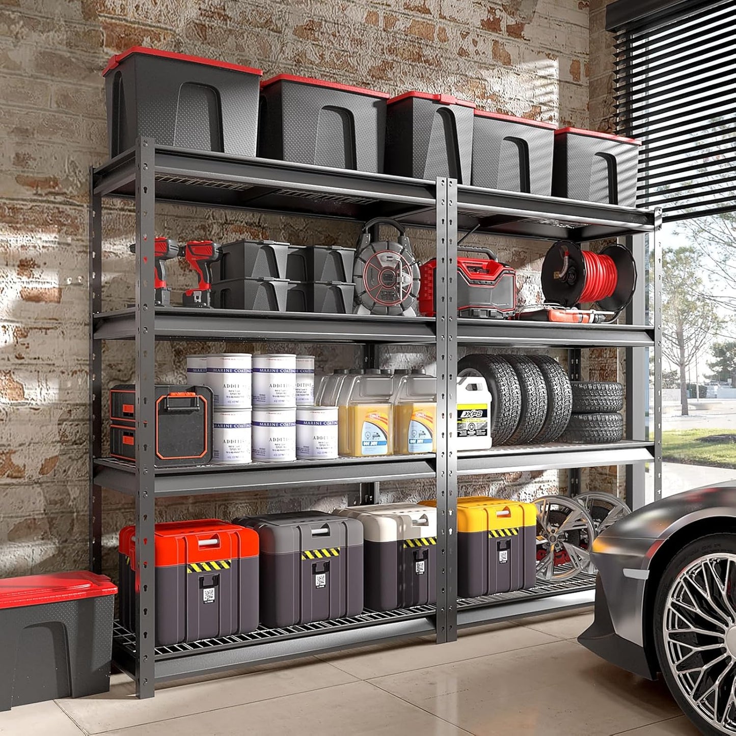 The Atlas 48" W Heavy Duty Garage Shelving Unit Load 12000 Lbs, Metal Shelves for Storage, Adjustable All Steel Industrial Rack, 48" W x 24" D x 72" H, Black