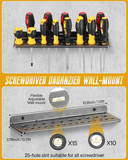 Wall Mount Screwdriver Organizer, Pliers Holder, Hammer Rack, 3PCS Alloy Steel Hand Tool Storage Organizer for Garage Workshop